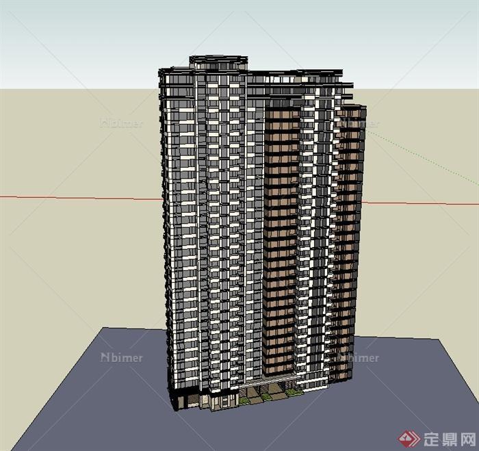 现代风格小区高层住宅详细建筑楼设计su模型[原创