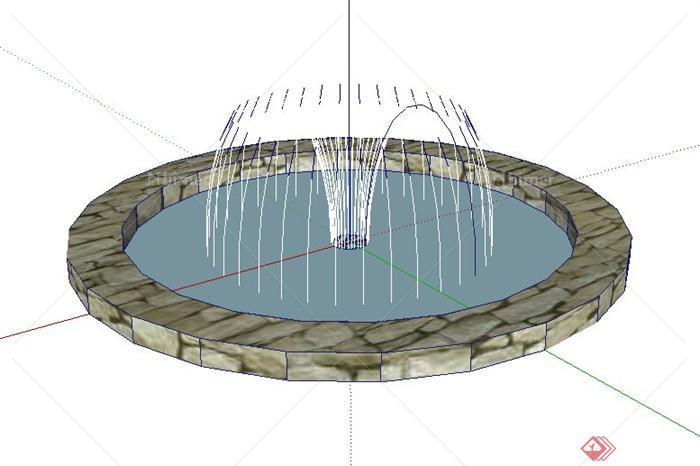 某简约圆形喷泉水池su模型[原创]