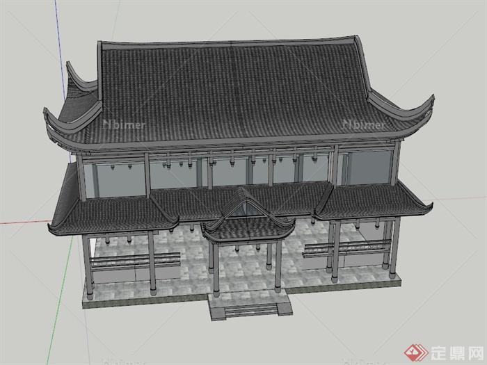 中式重檐亭房设计SU模型