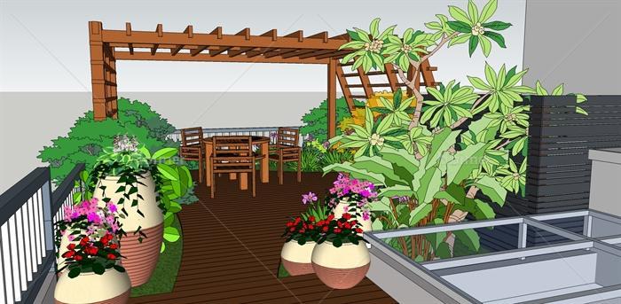 某现代两层屋顶花园设计su模型