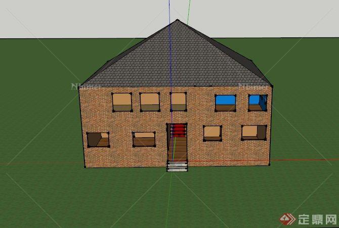 某欧式两层多窗住宅建筑设计SU模型
