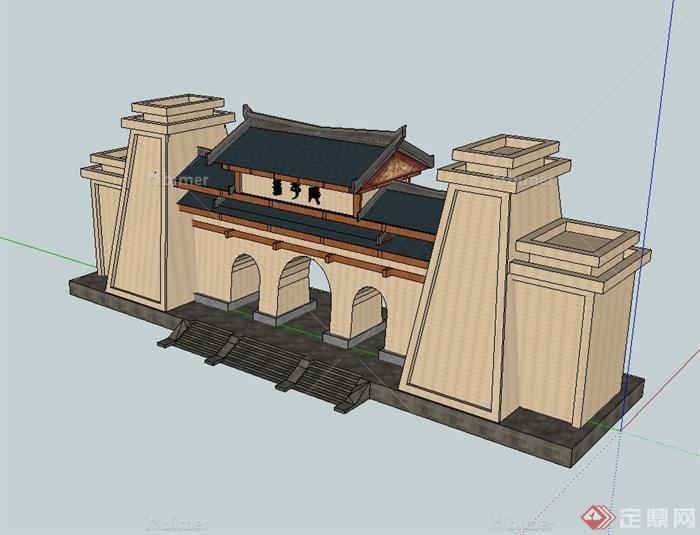 古典中式风格城门入口设计SU模型[原创]