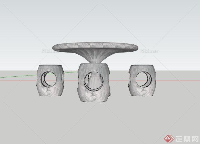 某现代中式石材桌凳设计SU模型[原创]