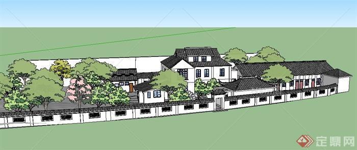 中式大型别墅住宅建筑su模型[原创]