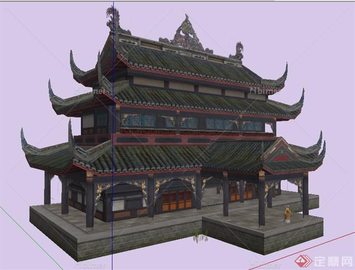 古典中式寺庙大雄宝殿建筑设计su模型