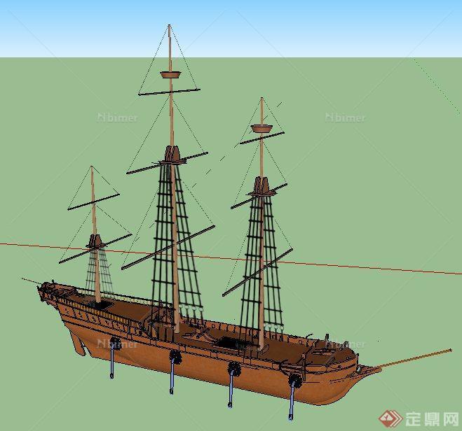 一艘木制帆船设计su模型
