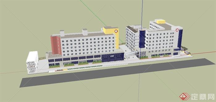 两栋现代医院建筑设计su模型