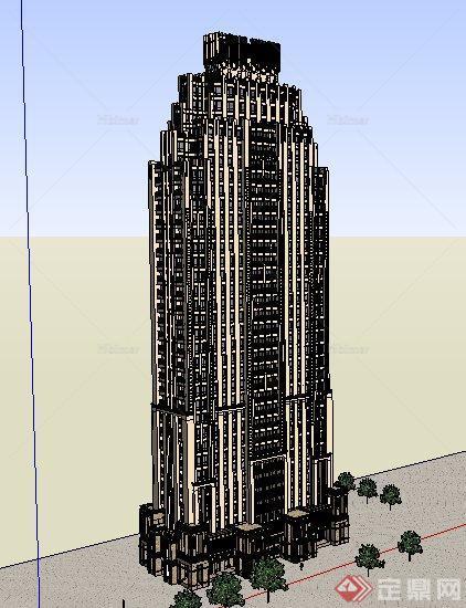 新古典高层住宅楼建筑单体设计su模型[原创]