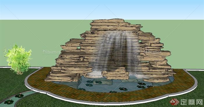 园林景观节点假山跌水设计SU模型