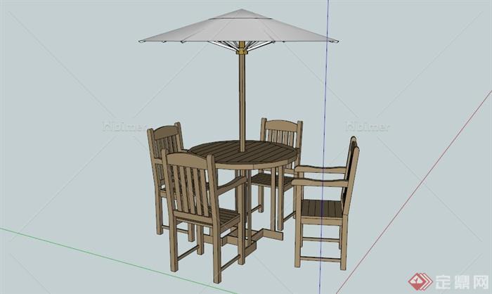 四人遮阳伞组合座椅SU模型