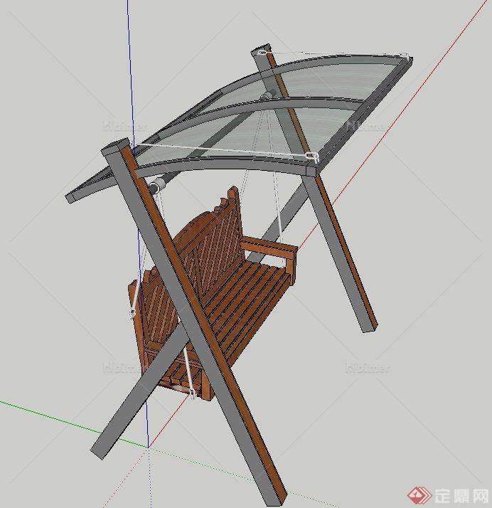 园林景观节点木质玻璃摇椅设计SU模型