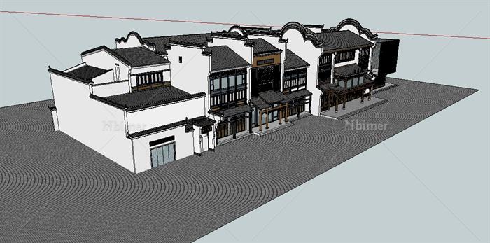 中式风格古镇商业街建筑设计su模型