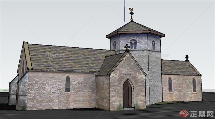 一栋欧式风格老教堂建筑设计SU模型