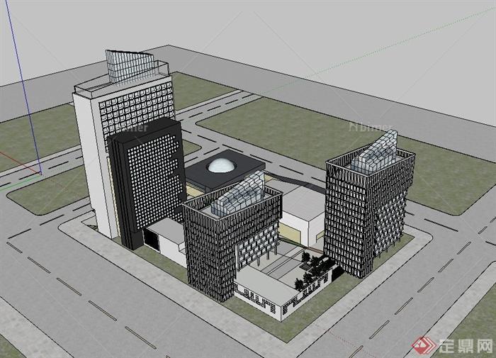 现代风格高层政府办公档案建筑楼设计su模型[原创