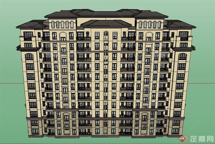 某新古典11层联排小区住宅建筑设计SU模型