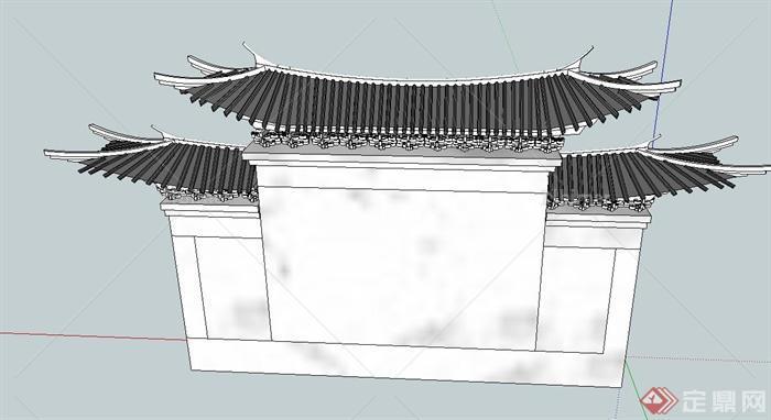 某古典中式风格带屋檐景墙设计SU模型