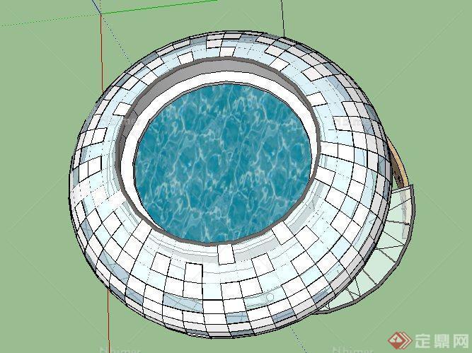 园林景观节点景墙圆形水钵设计SU模型