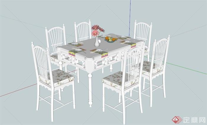 欧式田园六人餐桌组合SU模型
