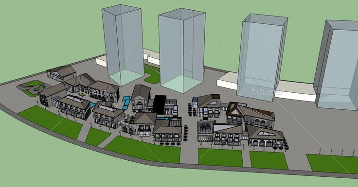 民国风格商业街(79124)su模型下载