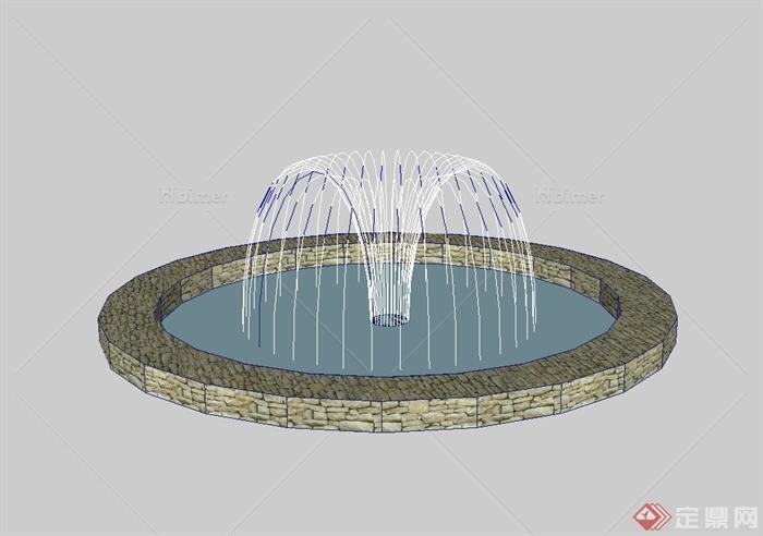 某现代风格圆形水景喷泉设计SU模型[原创]