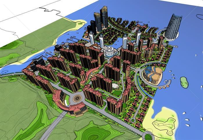 滨海度假社区中心建筑方案SU精致设计模型[原创]