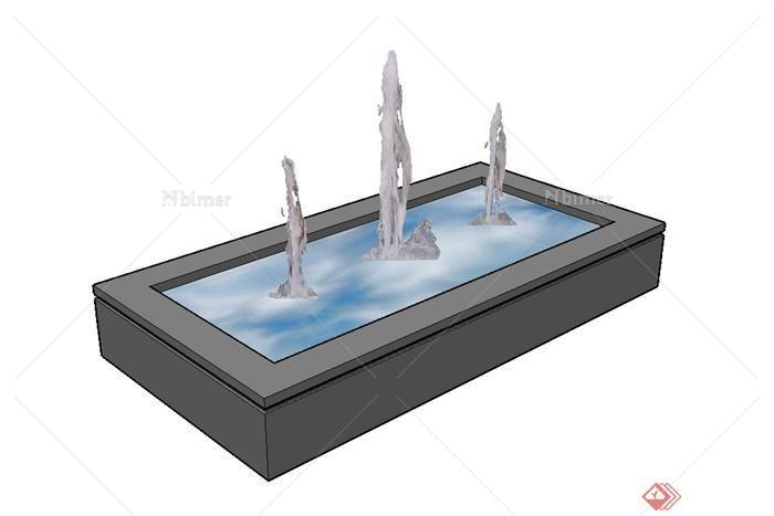 现代风格长方形喷泉水池设计su模型