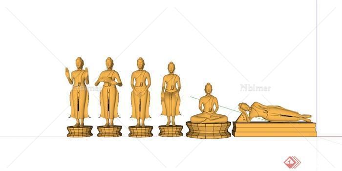 某东南亚各种形态佛像雕塑合集SU模型