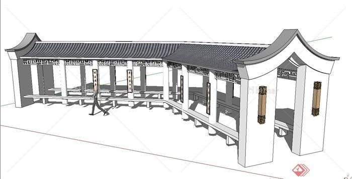现代中式转角长廊架设计SU模型