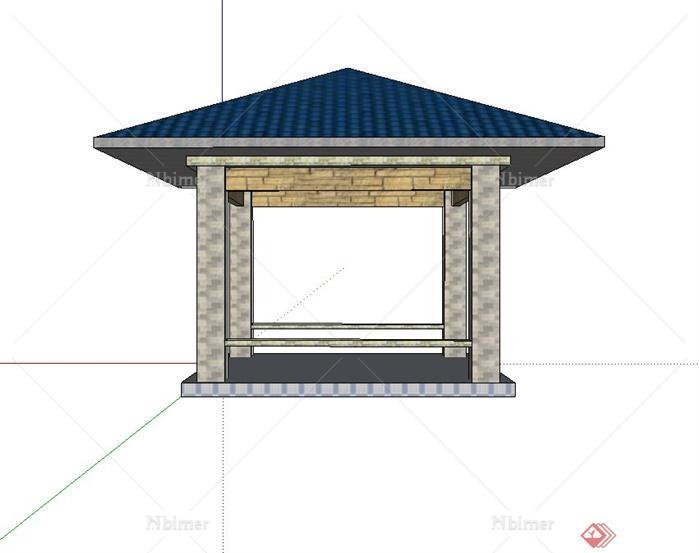现代方柱亭设计su模型