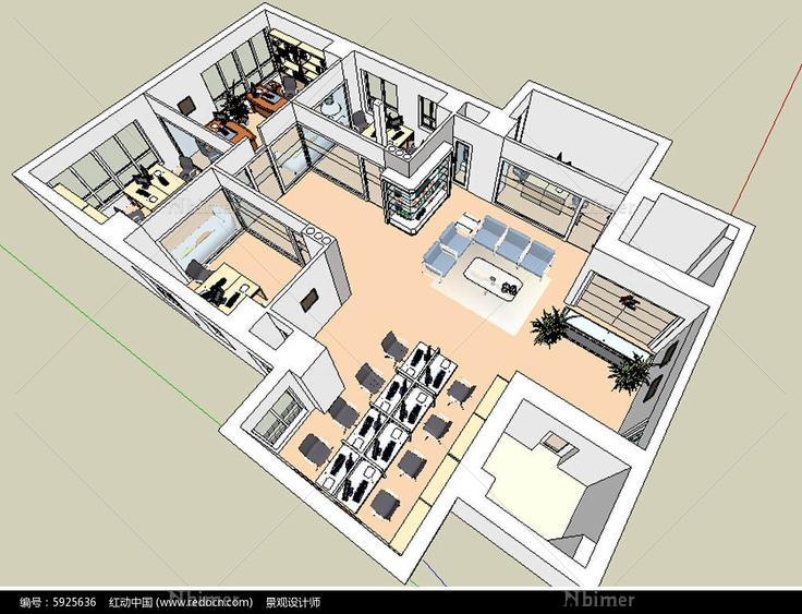 办公空间草图大师SU模型