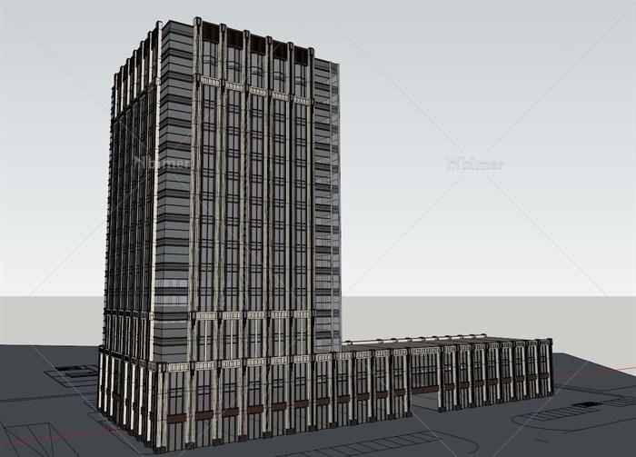新古典风格详细精致高层办公楼建筑设计su模型[原