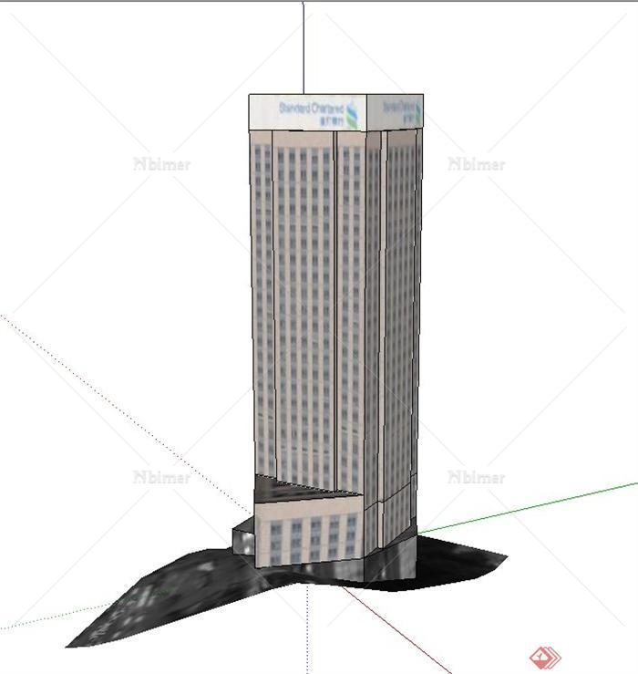 现代某高层民生银行建筑设计SU模型