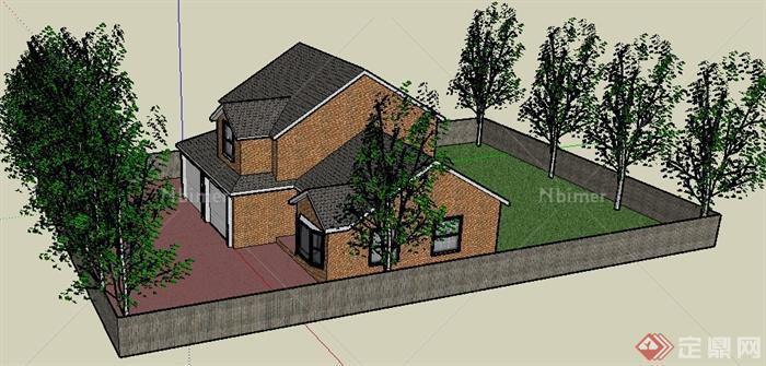某现代风格小别墅住宅建筑设计SU模型