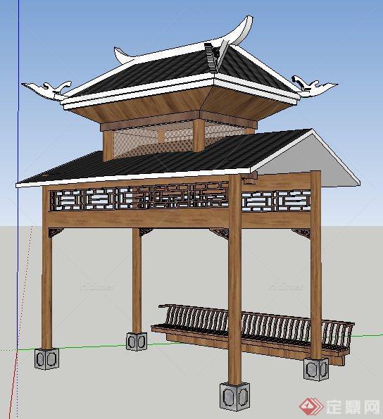 园林景观现代中式重檐亭su模型