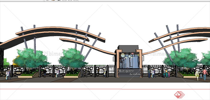 某现代风格园林景观大门设计SU模型素材20