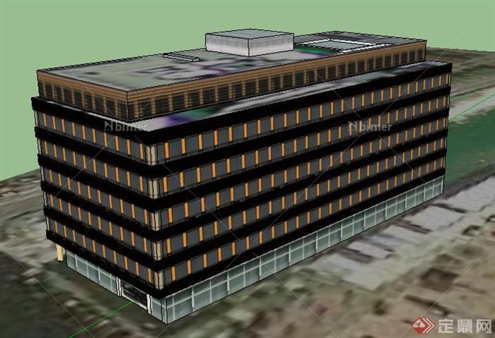 一栋简约7层办公楼建筑设计su模型