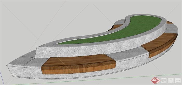现代风格种植池坐凳su模型