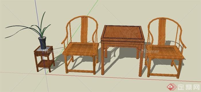 中式风格对谈桌椅设计su模型[原创]