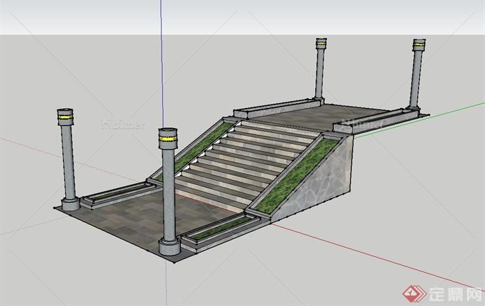 某现代风格精致楼梯台阶设计su模型[原创]
