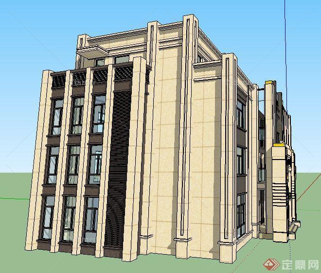 简约新古典四层办公楼建筑设计su模型