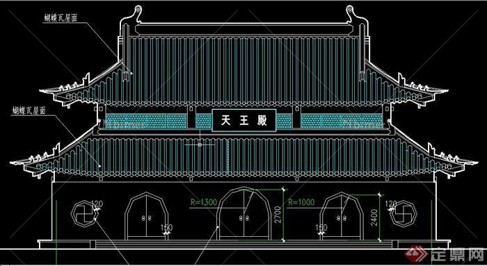 古典中式两层天王殿建筑设计CAD详图