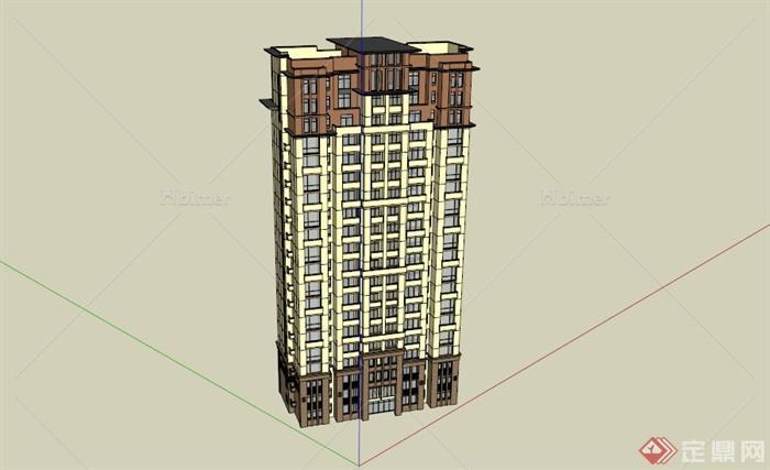 现代简约高层住宅建筑设计SU模型