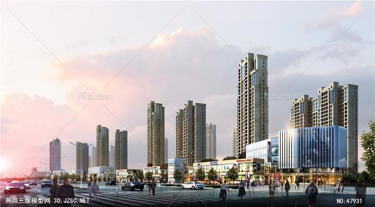大型综合商业及住宅区规划红莲湖中央花园su模型