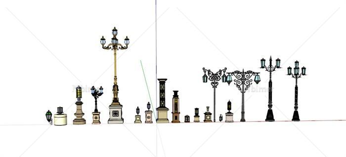 多种不同造型欧式灯柱设计su模型[原创]