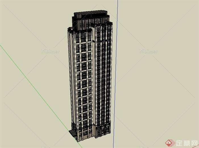 新古典高层住宅详细建筑楼设计su模型[原创]
