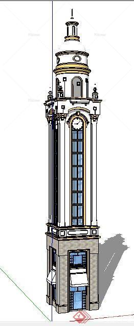 欧式教堂风钟楼塔楼设计su模型
