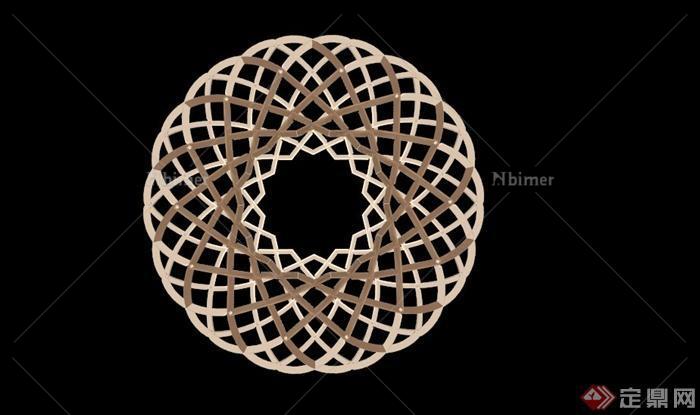 某球形木制镂空抽象雕塑SU模型