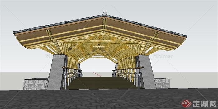 园林景观节点竹制廊桥设计SU模型