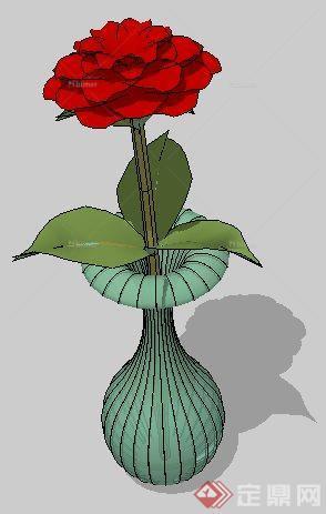一株玫瑰花瓶SU模型素材