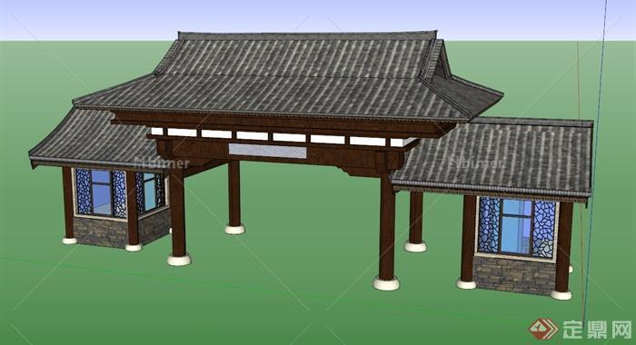 中式古典大门设计SU模型